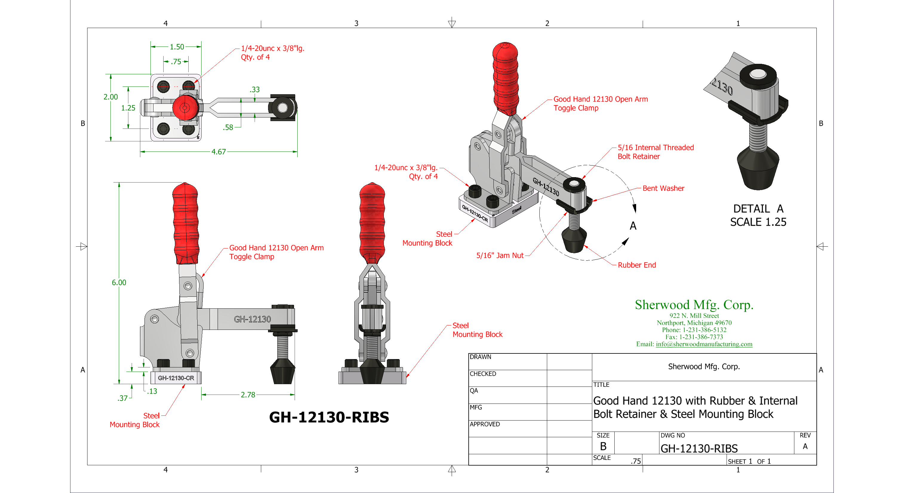 Good Hand 12130 Internal Threaded Bolt Retainer Rubber Spindle Bent Washer Nut Aluminum Knob on a Mounting Block